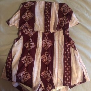 Strapless pink and maroon romper